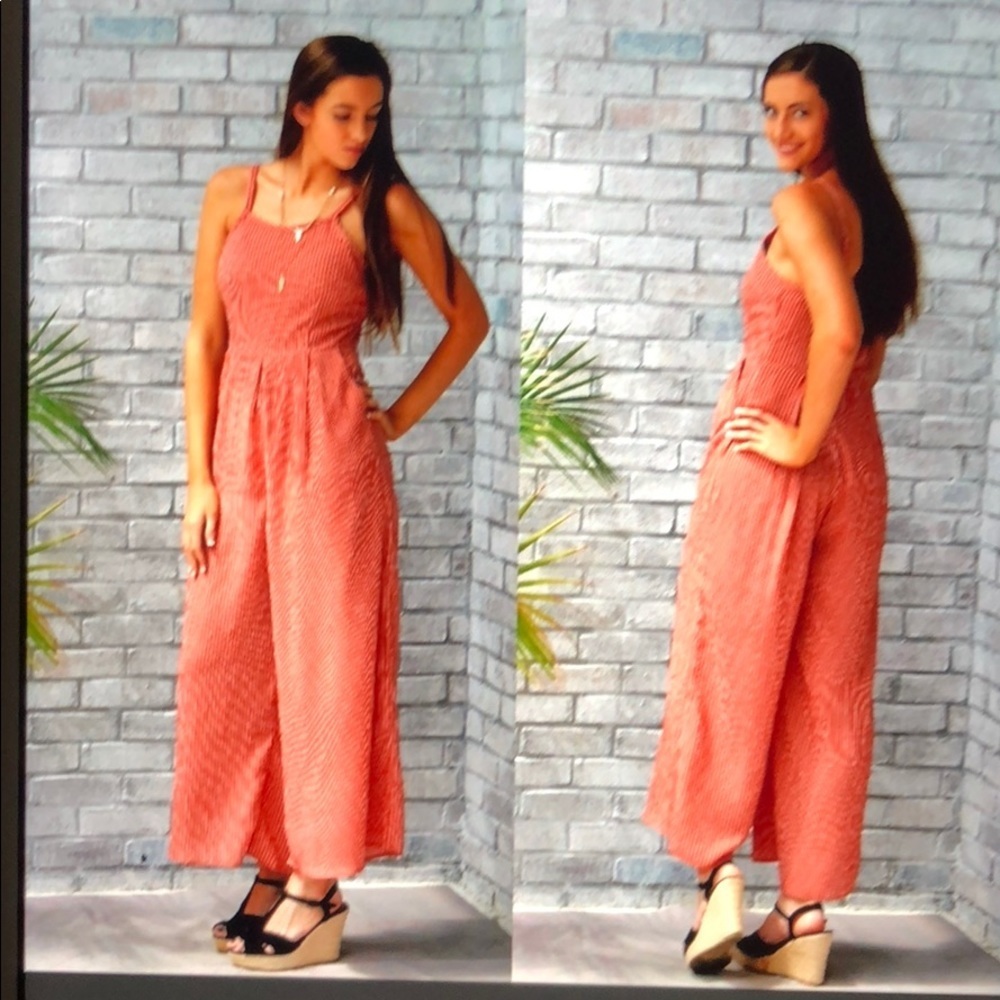 rust and cream striped Jumpsuit - Picture 2 of 5